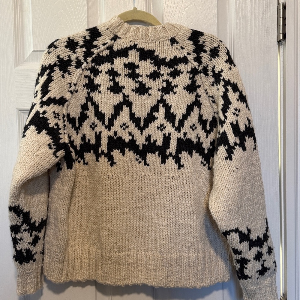 COS Fair Isle Chunky Crewneck Wool Sweater Cream Dark Grey Size XS - Picture 10 of 14